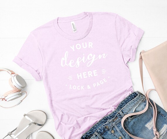 Heather Prism Lilac Bella Canvas 3001 Mockup T-Shirt Flat Heather Prism Lilac Bella Canvas 3001 Mockup T-Shirt Flat