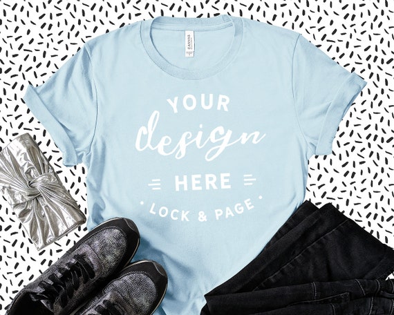 Light Blue Bella Canvas 3001 T-Shirt Mockup Feminine Flat