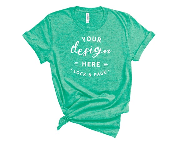 Heather Kelly Green Bella Canvas 3001 T-Shirt Mockup