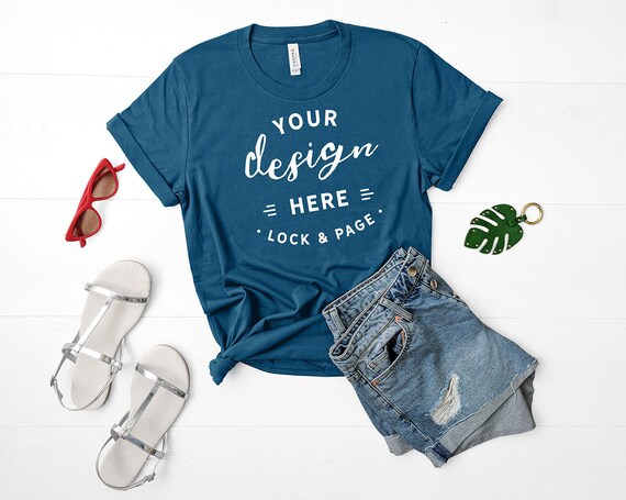 Bella Canvas 3001 Mockup Teal Unisex T-Shirt Flat Lay