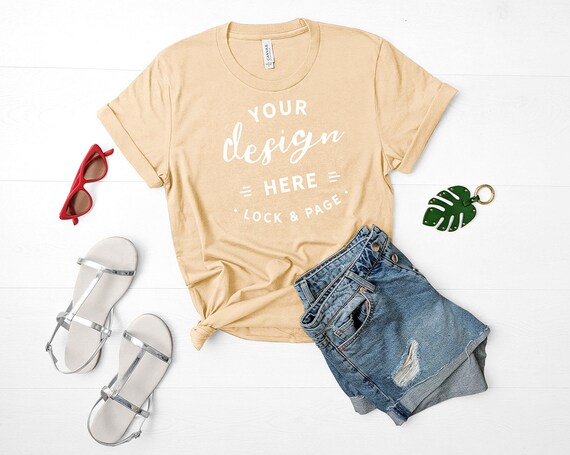 Bella Canvas 3001 Mockup Natural Unisex T-Shirt Flat Lay