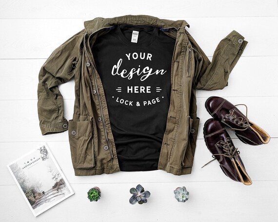 Free Gildan Black Unisex T-Shirt Mockup Flat Lay Mens ...