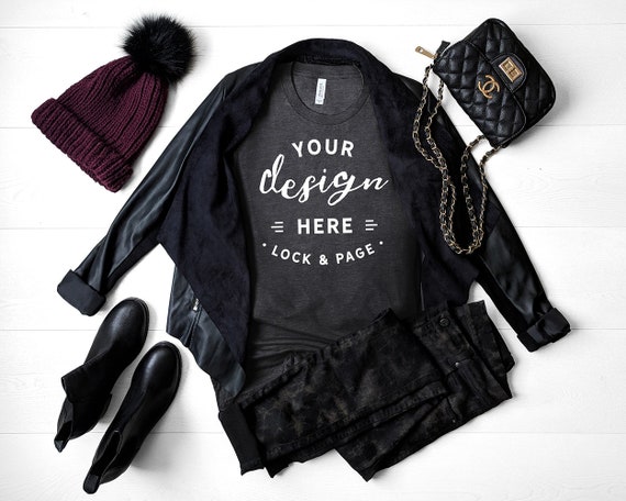 Fall T-Shirt Mockup Bella Canvas 3001 Autumn Grey Autumnal