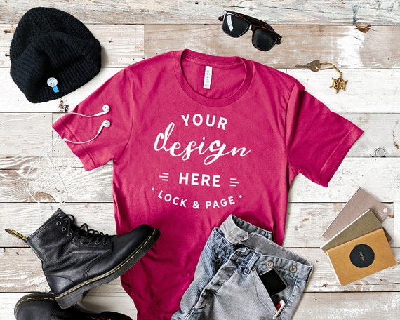 Mens Berry Bella Canvas 3001 T-Shirt Mockup Masculine T-Shirt