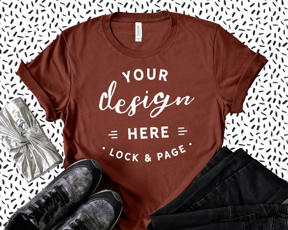 Download Free Rust Bella Canvas 3001 T Shirt Mockup Feminine Flat Lay Shirt Free Psd Mockups Update PSD Mockup Template