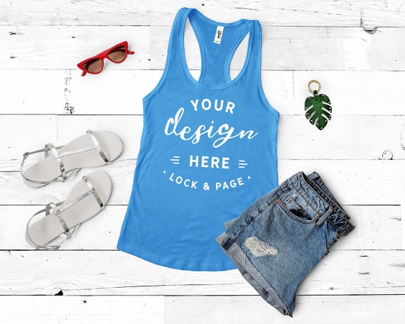 Turquoise Next Level 1533 Tank Top Mockup Blue Flat