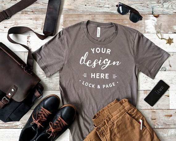 Mens Asphalt Bella Canvas 3001 T-Shirt Mockup Masculine T-Shirt Mens Asphalt Bella Canvas 3001 T-Shirt Mockup Masculine T-Shirt