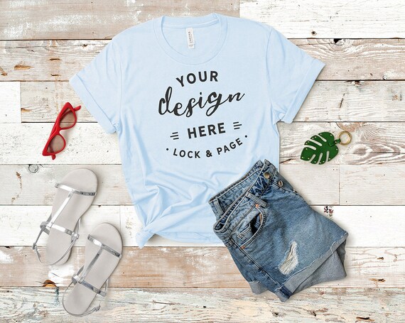 Bella Canvas Light Blue 3001 Mockup T-Shirt Flat Lay