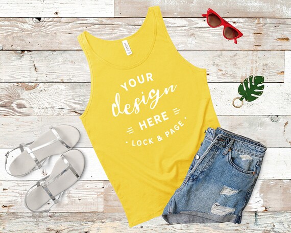Gold Tank Top Mockup Bella Canvas 3480 Jersey Tanktop