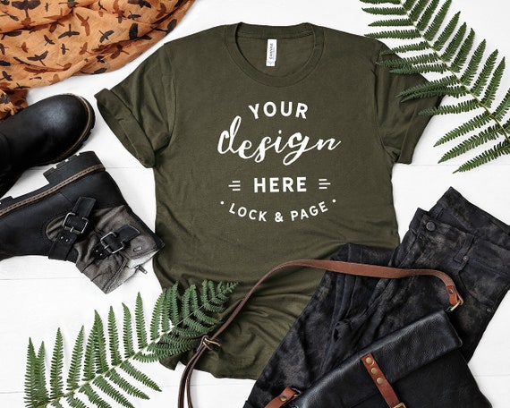 Army T-Shirt Mockup Bella Canvas 3001 Green Mockup Army T-Shirt Mockup Bella Canvas 3001 Green Mockup