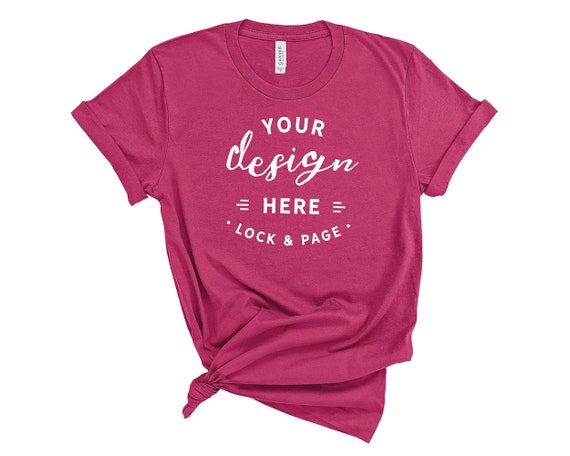 Berry Bella Canvas 3001 T-Shirt Mockup On Plain White Berry Bella Canvas 3001 T-Shirt Mockup On Plain White