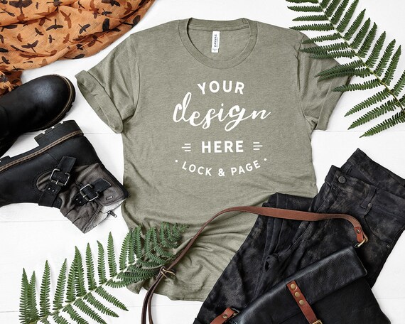 Fall Mockup T-Shirt Heather Stone Bella Canvas 3001 Autumn Fall Mockup T-Shirt Heather Stone Bella Canvas 3001 Autumn