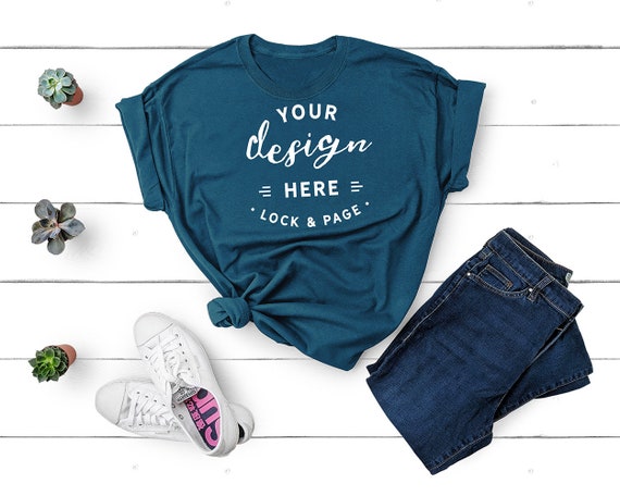 Download Free Blue Dusk Gildan 5000 Unisex T Shirt Mockup Flat Lay Psd PSD Mockup Template