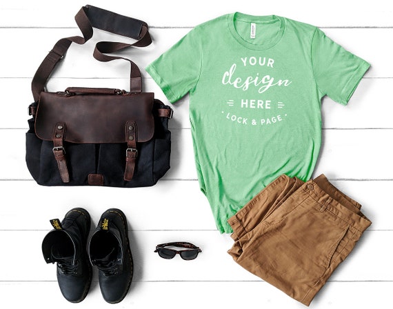 Mens Mint Bella Canvas 3001 T-Shirt Mockup Masculine T-Shirt