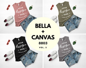 Download Free Bella Canvas 8803 Tank Top Mockup Bundle Heather Olive Heather Black Mauve Storm Women's Vest Summer Gym Fitness Mockup Flat Lay Vol. 5 PSD Template