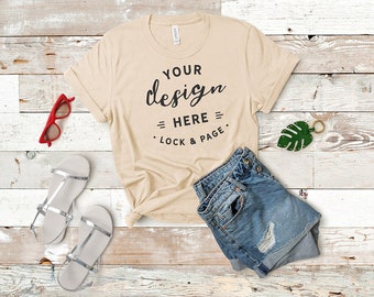 Bella Canvas Tan 3001 Mockup Tshirt Flat Lay Denim Shorts Mockup Summer Fashion Mockup Cute Feminine Apparel Printful Mockups Download 40 Free T Shirt Mockups Psd Templates For Your Online Store