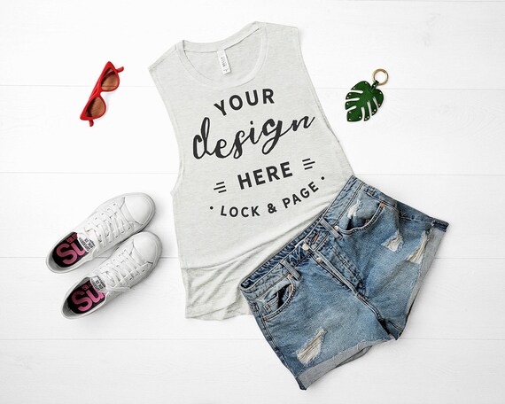 Bella Canvas 8803 Mockup Heather Sand Muscle Tank Top