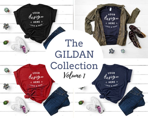 Gildan Apparel T-Shirt Mockup Bundle T-Shirt Flat Lay Gildan