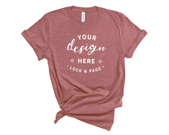 Heather Mauve Bella Canvas 3001 T-Shirt Mockup On Heather Mauve Bella Canvas 3001 T-Shirt Mockup On