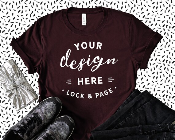 Oxblood Black Bella Canvas 3001 T-Shirt Mockup Feminine Flat