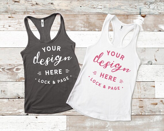 Next Level 1533 Dark Grey Mockup Racerback Womens White Next Level 1533 Dark Grey Mockup Racerback Womens White