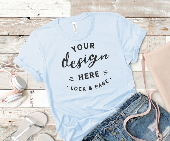 Light Blue Bella Canvas 3001 Mockup T-Shirt Flat Lay Light Blue Bella Canvas 3001 Mockup T-Shirt Flat Lay