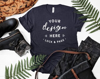 Download With Props Flat Lay Fall Autumn Winter Seasonal Bella 3001 Mockup White Background Styled Navy Bella Canvas 3001 Tshirt Mockup Drawing Illustration Art Collectibles Colonialgolfhart Com