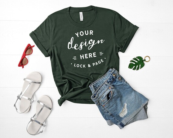 Bella Canvas 3001 Mockup Forest Green Unisex T-Shirt Flat Bella Canvas 3001 Mockup Forest Green Unisex T-Shirt Flat