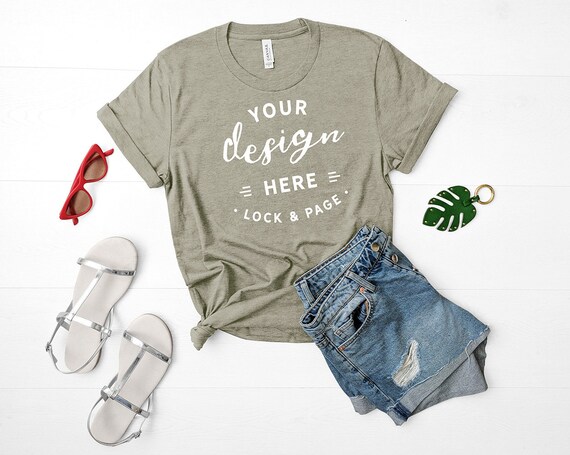 Heather Stone Bella Canvas 3001 Mockup Unisex T-Shirt Flat