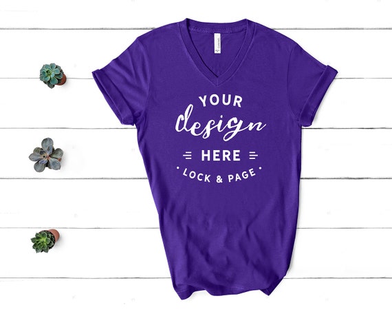 Team Purple Bella Canvas 3005 Vneck T-Shirt Mockup Unisex
