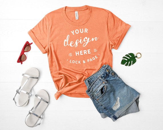 Bella Canvas 3001 Mockup Coral Orange Unisex T-Shirt Flat