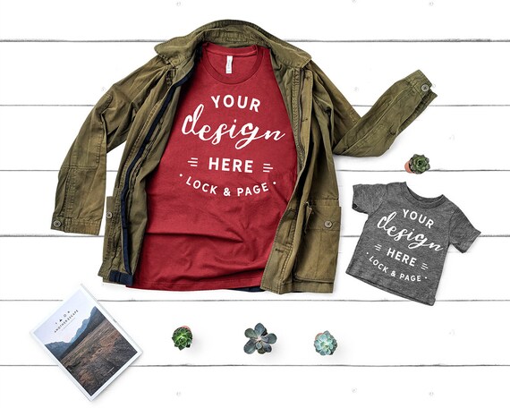 Parent Child Mockup Red Bella Canvas 3001 T-Shirt Flat