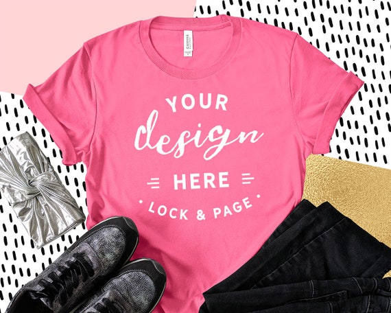 Charity Pink Bella Canvas 3001 T-Shirt Mockup Feminine Flat Charity Pink Bella Canvas 3001 T-Shirt Mockup Feminine Flat