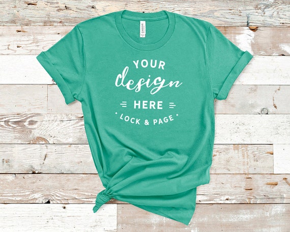 Teal Bella Canvas 3001 T-Shirt Mockup Plain Beach