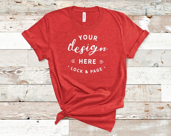 Download Free Heather Red Bella Canvas 3001 T-Shirt Mockup Plain ...