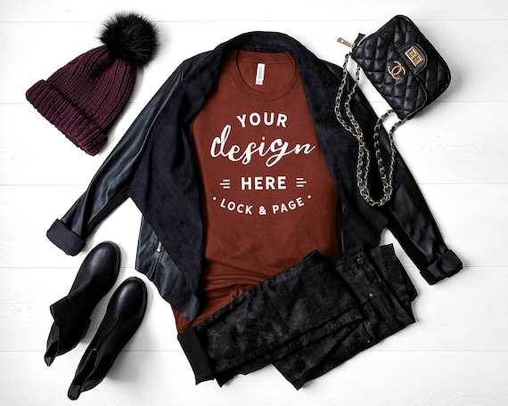 Fall Bella Canvas 3001 Rust T-Shirt Mockup Autumn Autumnal