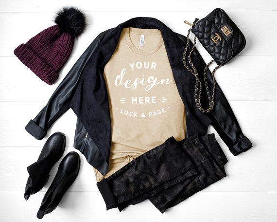 Fall T-Shirt Mockup Bella Canvas 3001 Autumn Tan Fashion Fall T-Shirt Mockup Bella Canvas 3001 Autumn Tan Fashion