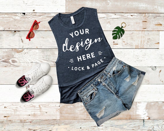Bella Canvas 8803 Mockup Heather Navy Scoop Muscle Tank