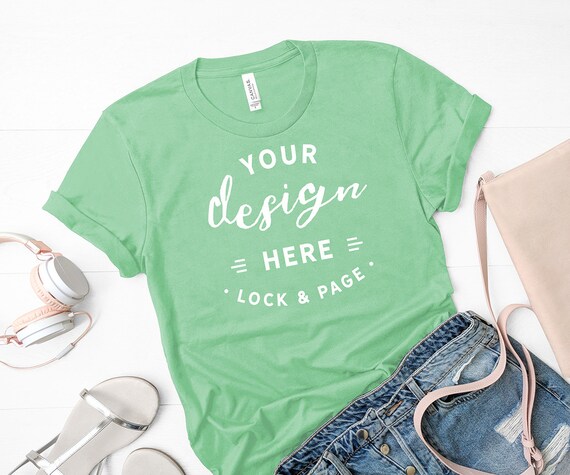 Bella Canvas 3001 Mint Green T-Shirt Mockup Flat Bella Canvas 3001 Mint Green T-Shirt Mockup Flat