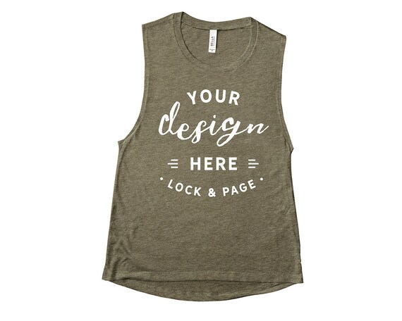 Heather Olive Basic Tank Top Mockup Bella Canvas 8803 Heather Olive Basic Tank Top Mockup Bella Canvas 8803