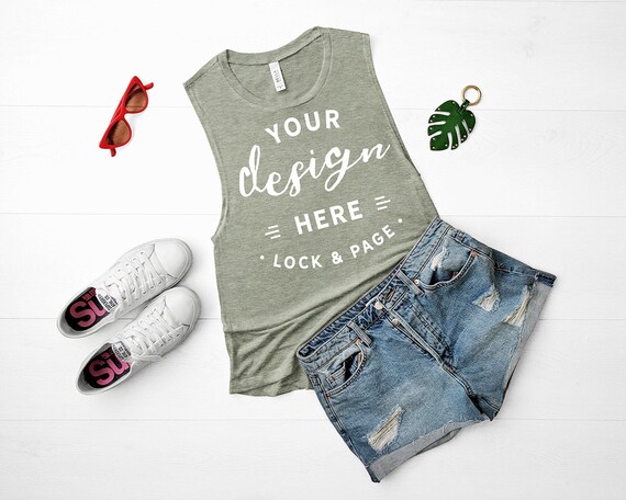Bella Canvas 8803 Mockup Heather Stone Muscle Tank Top