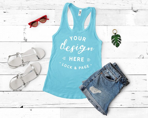 Tahiti Blue Next Level 1533 Tank Top Mockup Flat