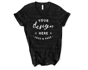 Download Black Marble Bella Canvas 3005 V-Neck T Shirt Mockup Short ...