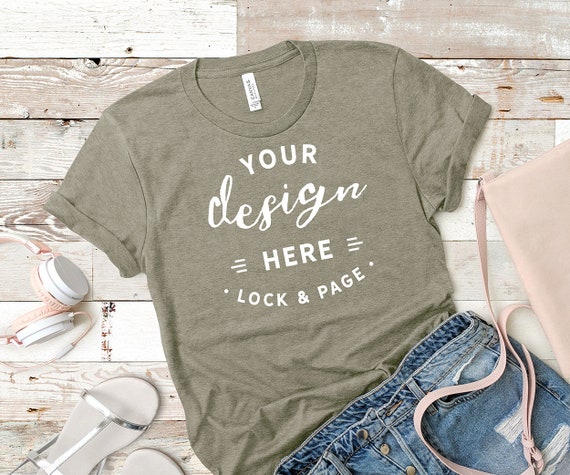 Heather Stone Bella Canvas 3001 Mockup T-Shirt Flat Lay