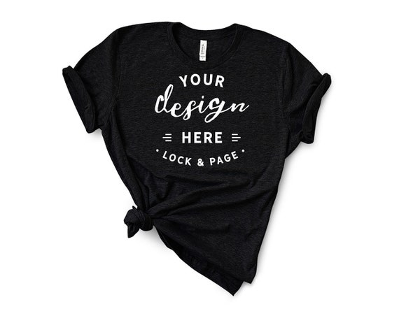 Black Heather Bella Canvas 3001 T-Shirt Mockup On Plain