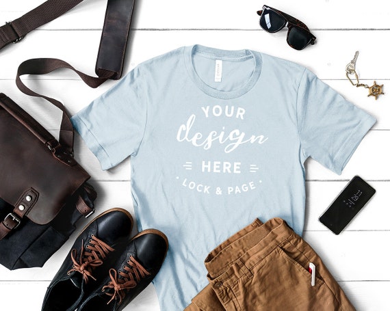 Download Free Mens Light Blue Bella Canvas 3001 T-Shirt Mockup ...
