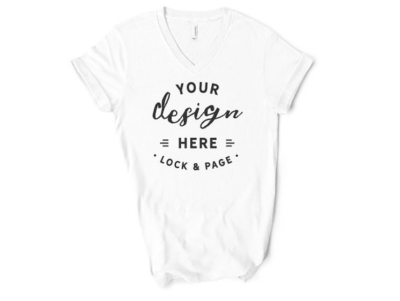 White Bella Canvas 3005 Vneck T-Shirt Mockup Short