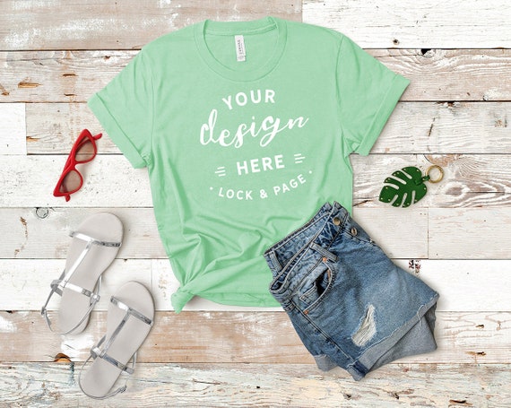 Bella Canvas Mint Green 3001 Mockup T-Shirt Flat Lay