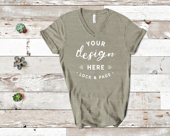 Stone Marble Marble Bella Canvas 3005 Vneck T-Shirt Mockup