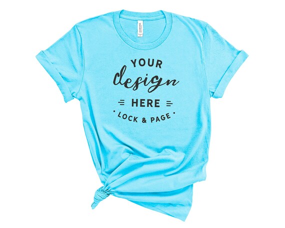 Aqua Bella Canvas 3001 T-Shirt Mockup On Plain White Aqua Bella Canvas 3001 T-Shirt Mockup On Plain White